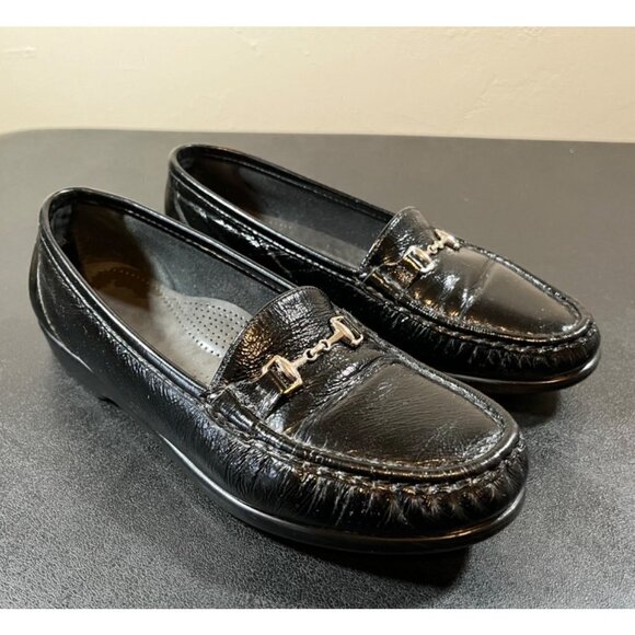 SAS Metro P Tripad Comfort Black Patent Leather Slip On Loafers Horse Bit 8.5 M - Picture 1 of 10